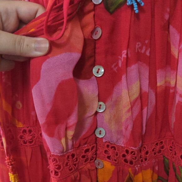 Farm Rio Mixed Fruit Ocean Tiered Midi Dress - Picture 6 of 11